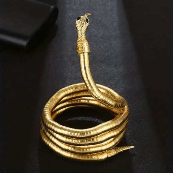 Gold Black Diamond Eyed Gothic Snake Necklace or Arm Wrap Cuff - Picture 3 of 3